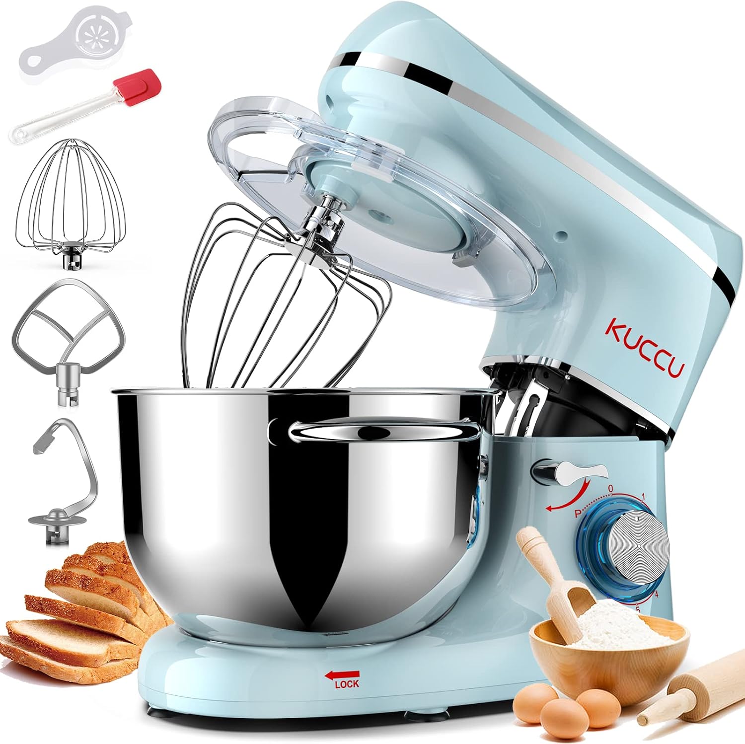 8. Stand Mixer, 6.5 Qt 660W, 6-Speed Tilt-Head Food Dough Mixer