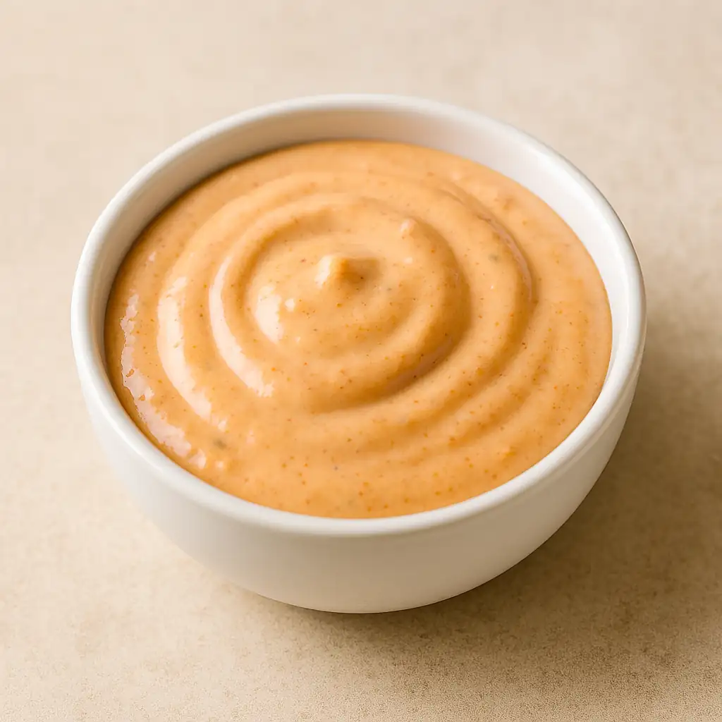 Big Mac sauce ingredients—mayonnaise, ketchup, mustard, relish, pickle juice, onion powder, garlic powder, and paprika—beautifully arranged in small bowls under bright natural kitchen lighting.