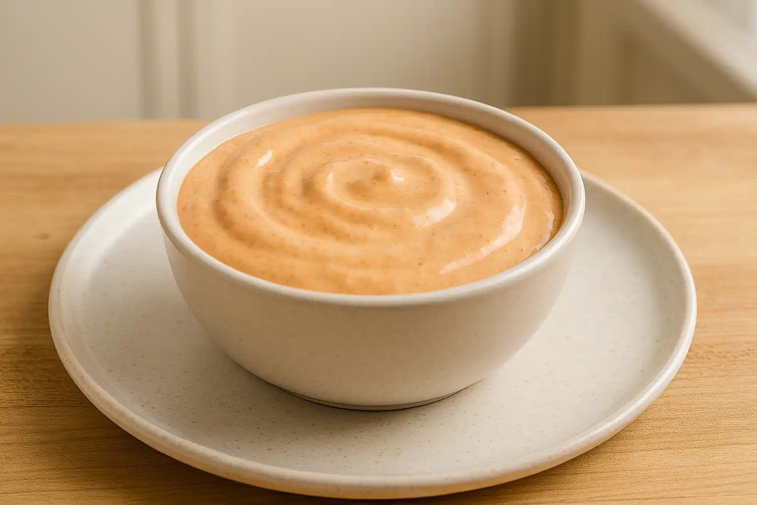 Creamy homemade in and out sauce recipe plated in a white bowl with natural kitchen lighting